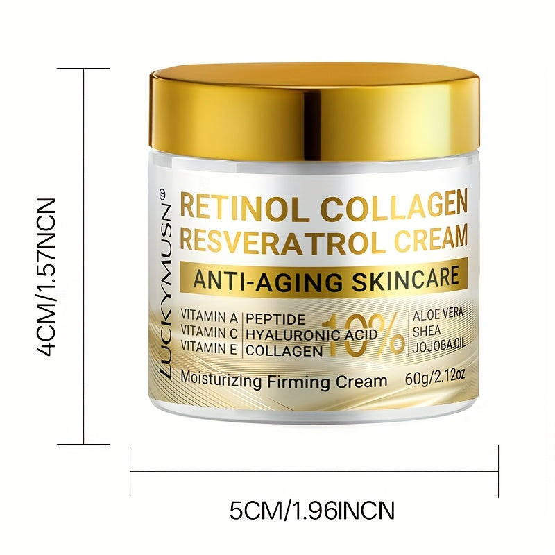 LUCKY MUSN Face Moisturizer Cream with Retinol, Collagen, Hyaluronic Acid, Resveratrol, Jojoba Oil & Vitamin CE, Firming, Brightening & Hydrating Face Cream for Women & Men, All Light Beige Types (Sensitive, Dry, Oily), Day &