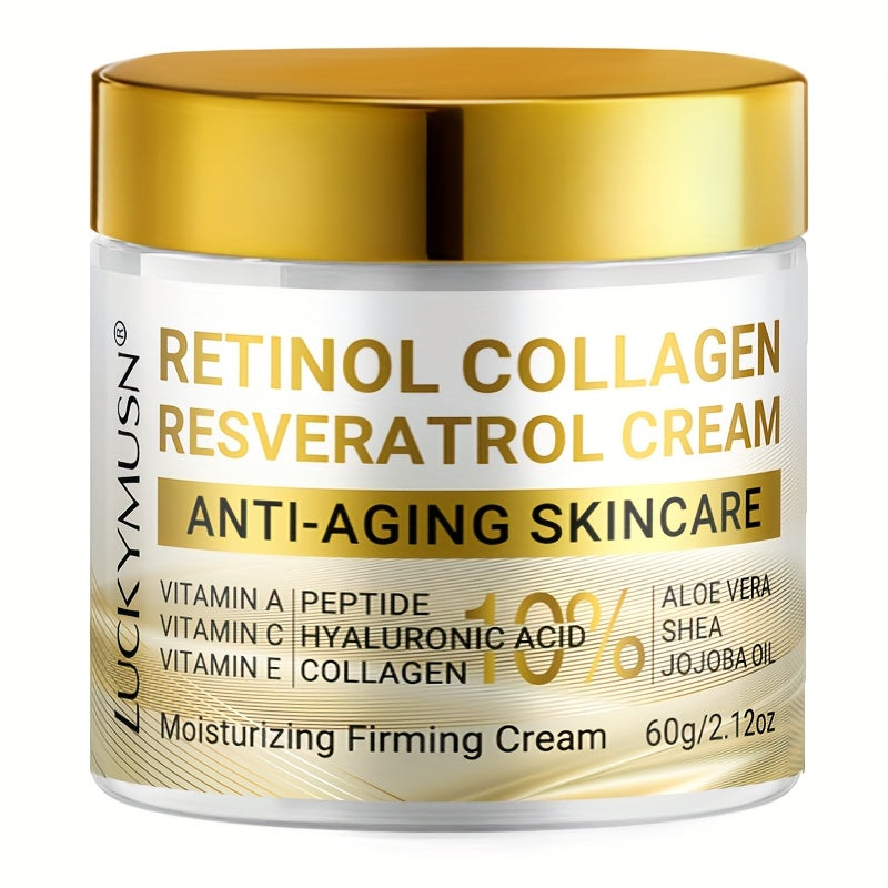 LUCKY MUSN Face Moisturizer Cream with Retinol, Collagen, Hyaluronic Acid, Resveratrol, Jojoba Oil & Vitamin CE, Firming, Brightening & Hydrating Face Cream for Women & Men, All Light Beige Types (Sensitive, Dry, Oily), Day &