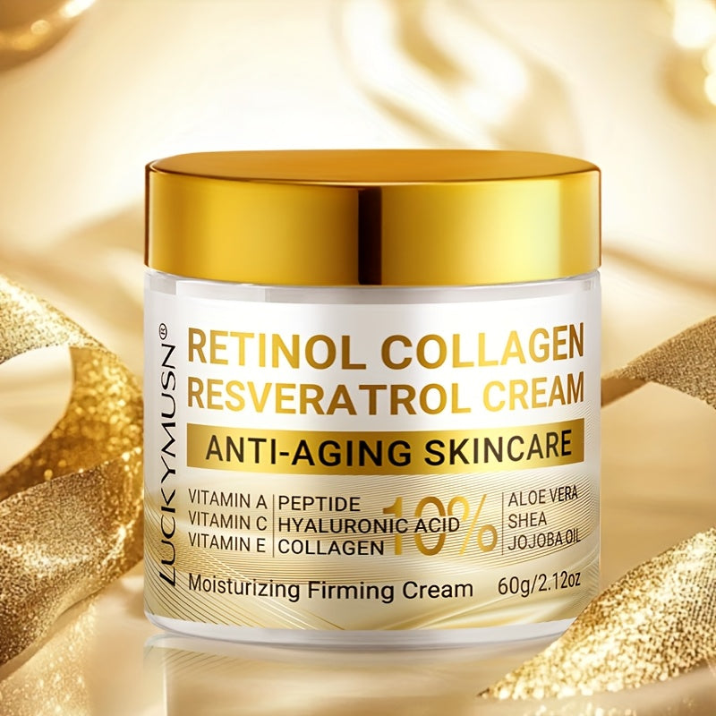 LUCKY MUSN Face Moisturizer Cream with Retinol, Collagen, Hyaluronic Acid, Resveratrol, Jojoba Oil & Vitamin CE, Firming, Brightening & Hydrating Face Cream for Women & Men, All Light Beige Types (Sensitive, Dry, Oily), Day &